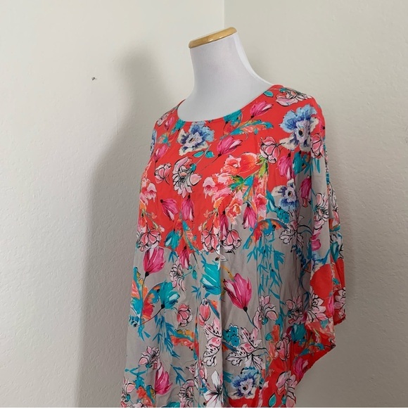 Tolani Collection Narissa Colorful Floral Caftan Tunic Top Womens M Art Modal - Picture 15 of 16